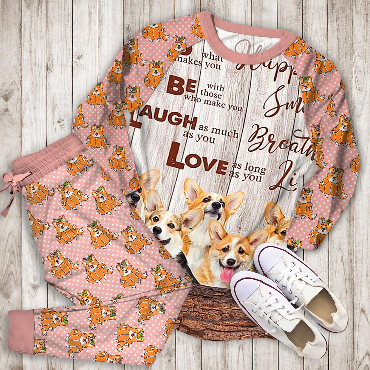 Corgi Dog Pajama Set | Pajamas | Cotton Sleepwear Sets | Soft Long Sleeve Pjs | Raglan Shirt and Pants Set