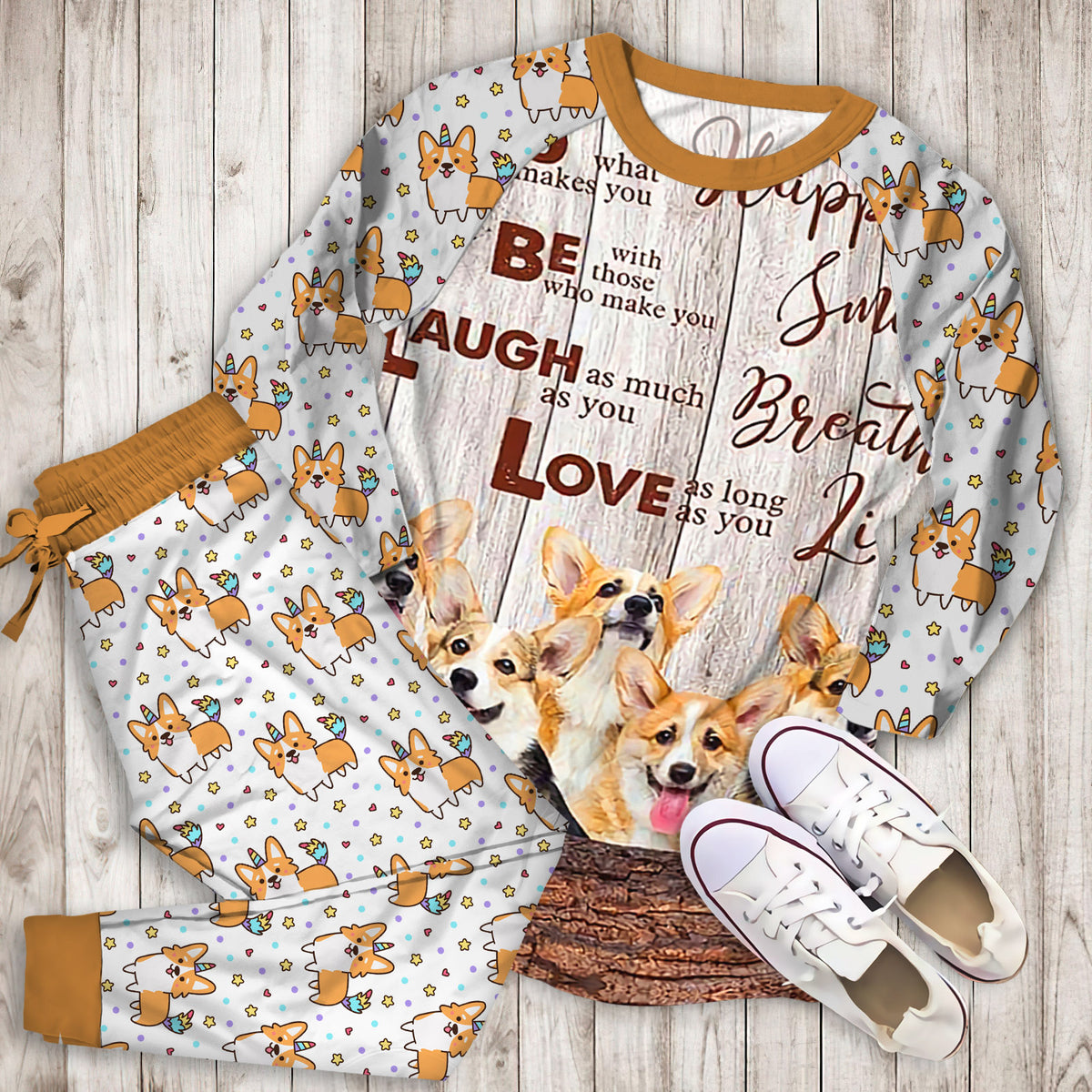 Corgi Dog Pajama Set | Pajamas | Cotton Sleepwear Sets | Soft Long Sleeve Pjs | Raglan Shirt and Pants Set
