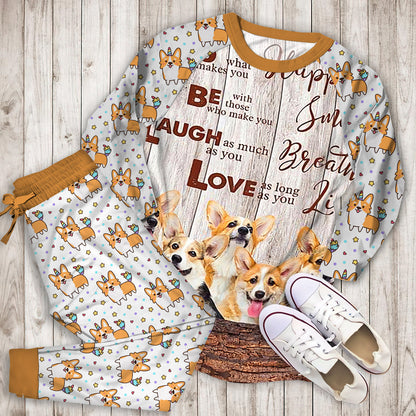 Corgi Dog Pajama Set | Pajamas | Cotton Sleepwear Sets | Soft Long Sleeve Pjs | Raglan Shirt and Pants Set