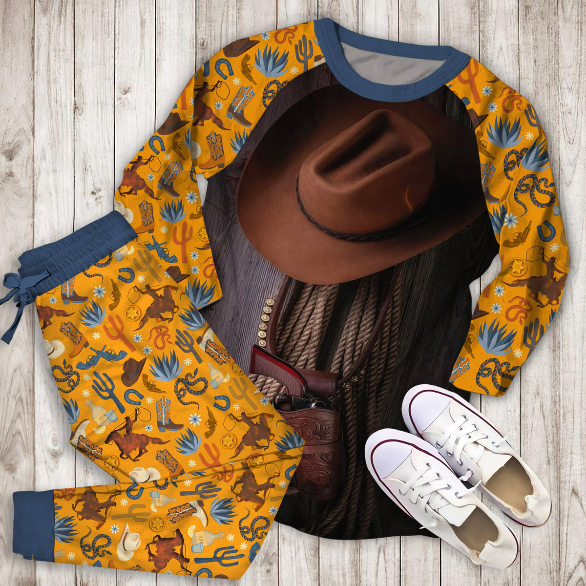 Cowboy Pajama Set |Sleepwear Pjs Sets | Raglan Shirt Pants Set