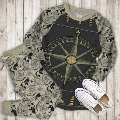 Compass And Lighthouse Pajama Set | Pajamas | Cotton Sleepwear Sets | Soft Long Sleeve Pjs | Raglan Shirt and Pants Set