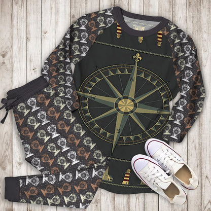 Compass And Lighthouse Pajama Set | Pajamas | Cotton Sleepwear Sets | Soft Long Sleeve Pjs | Raglan Shirt and Pants Set