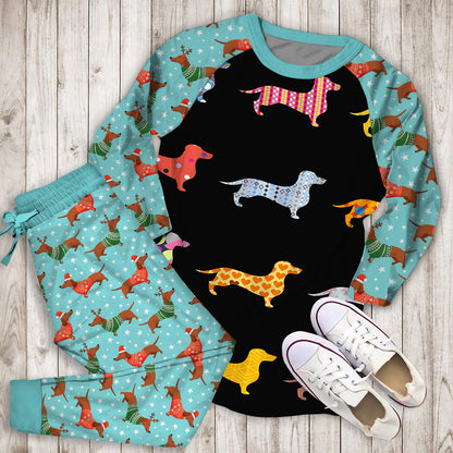 Dachshund Temperance Pajama Set | Pajamas | Cotton Sleepwear Sets | Soft Long Sleeve Pjs | Raglan Shirt and Pants Set