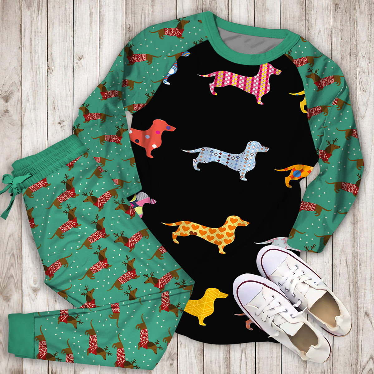 Dachshund Temperance Pajama Set | Pajamas | Cotton Sleepwear Sets | Soft Long Sleeve Pjs | Raglan Shirt and Pants Set