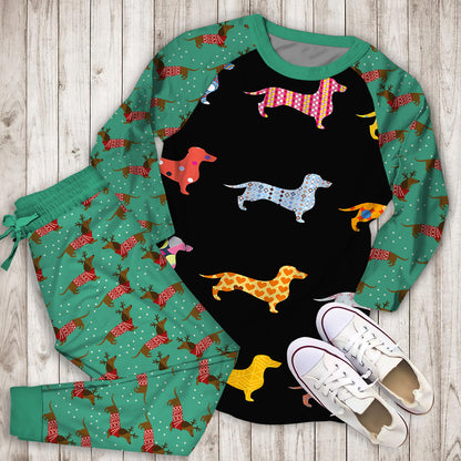 Dachshund Temperance Pajama Set | Pajamas | Cotton Sleepwear Sets | Soft Long Sleeve Pjs | Raglan Shirt and Pants Set
