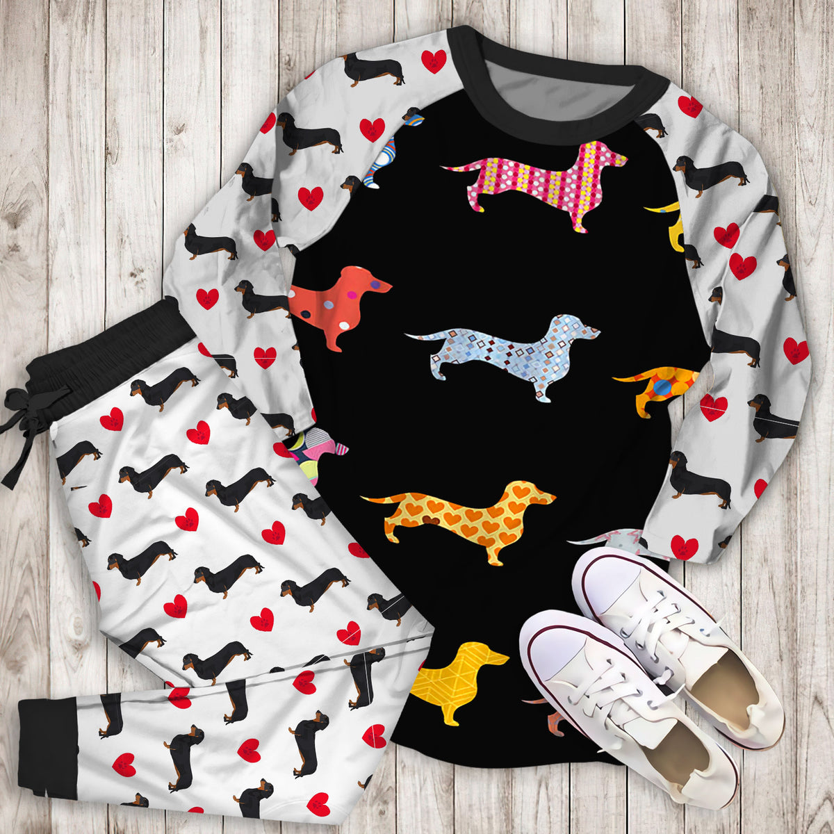 Dachshund Temperance Pajama Set | Pajamas | Cotton Sleepwear Sets | Soft Long Sleeve Pjs | Raglan Shirt and Pants Set