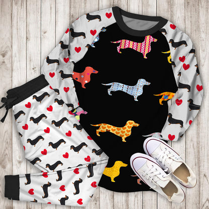 Dachshund Temperance Pajama Set | Pajamas | Cotton Sleepwear Sets | Soft Long Sleeve Pjs | Raglan Shirt and Pants Set