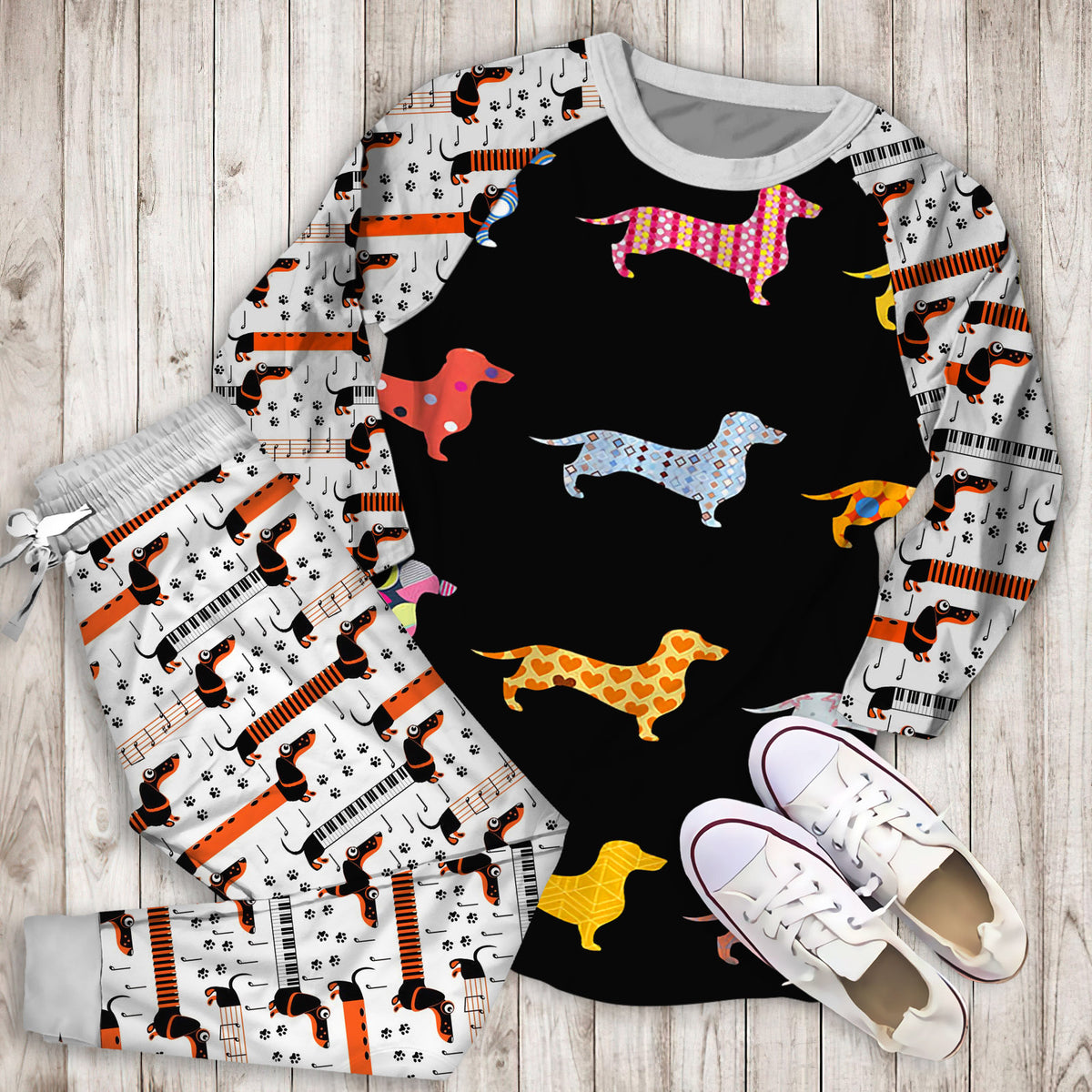 Dachshund Temperance Pajama Set | Pajamas | Cotton Sleepwear Sets | Soft Long Sleeve Pjs | Raglan Shirt and Pants Set