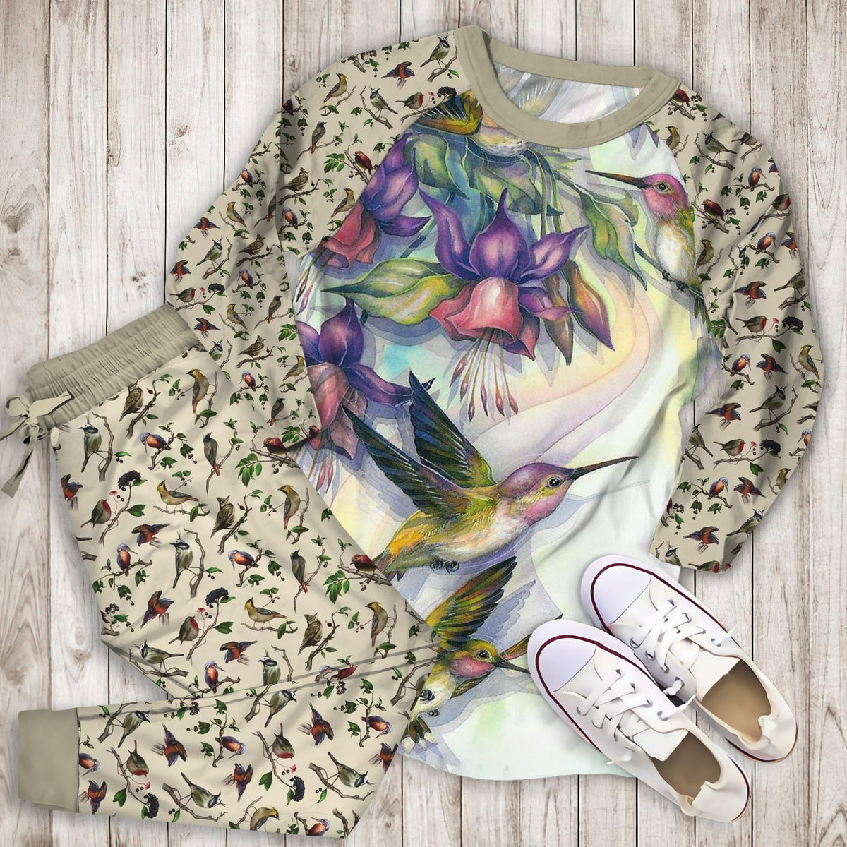 Hummingbird Pajama Set | Pajamas | Cotton Sleepwear Sets | Soft Long Sleeve Pjs | Raglan Shirt and Pants Set