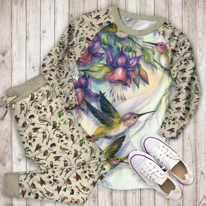 Hummingbird Pajama Set | Pajamas | Cotton Sleepwear Sets | Soft Long Sleeve Pjs | Raglan Shirt and Pants Set