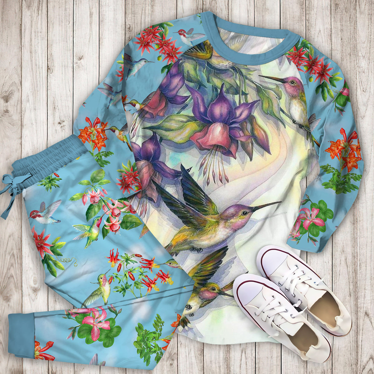 Hummingbird Pajama Set | Pajamas | Cotton Sleepwear Sets | Soft Long Sleeve Pjs | Raglan Shirt and Pants Set