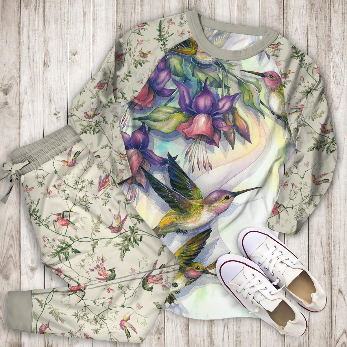 Hummingbird Pajama Set | Pajamas | Cotton Sleepwear Sets | Soft Long Sleeve Pjs | Raglan Shirt and Pants Set