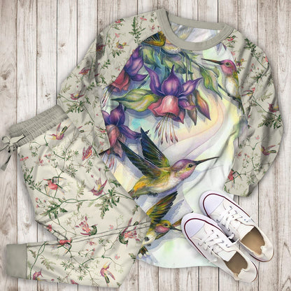 Hummingbird Pajama Set | Pajamas | Cotton Sleepwear Sets | Soft Long Sleeve Pjs | Raglan Shirt and Pants Set
