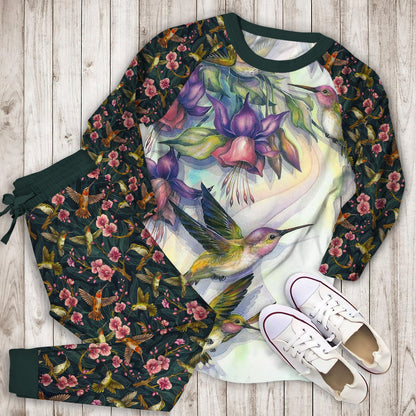 Hummingbird Pajama Set | Pajamas | Cotton Sleepwear Sets | Soft Long Sleeve Pjs | Raglan Shirt and Pants Set