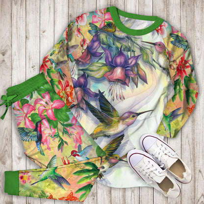Hummingbird Pajama Set | Pajamas | Cotton Sleepwear Sets | Soft Long Sleeve Pjs | Raglan Shirt and Pants Set