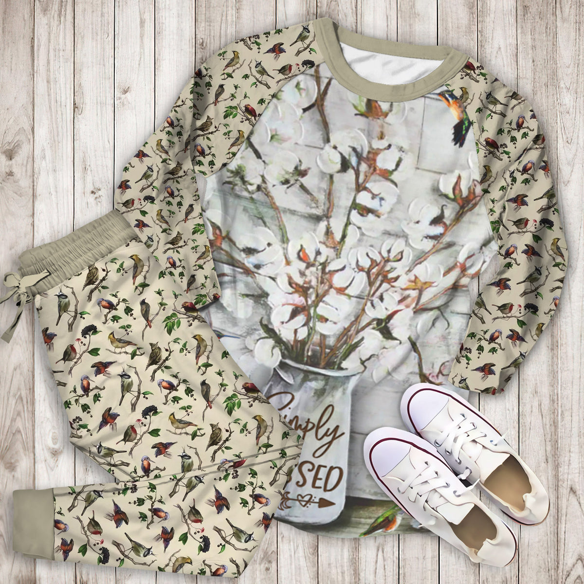 Humming Bird Pajama Set | Pajamas | Cotton Sleepwear Sets | Soft Long Sleeve Pjs | Raglan Shirt and Pants Set