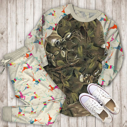 Deer Hunting Pajama Set | Pajamas | Cotton Sleepwear Sets | Soft Long Sleeve Pjs | Raglan Shirt and Pants Set