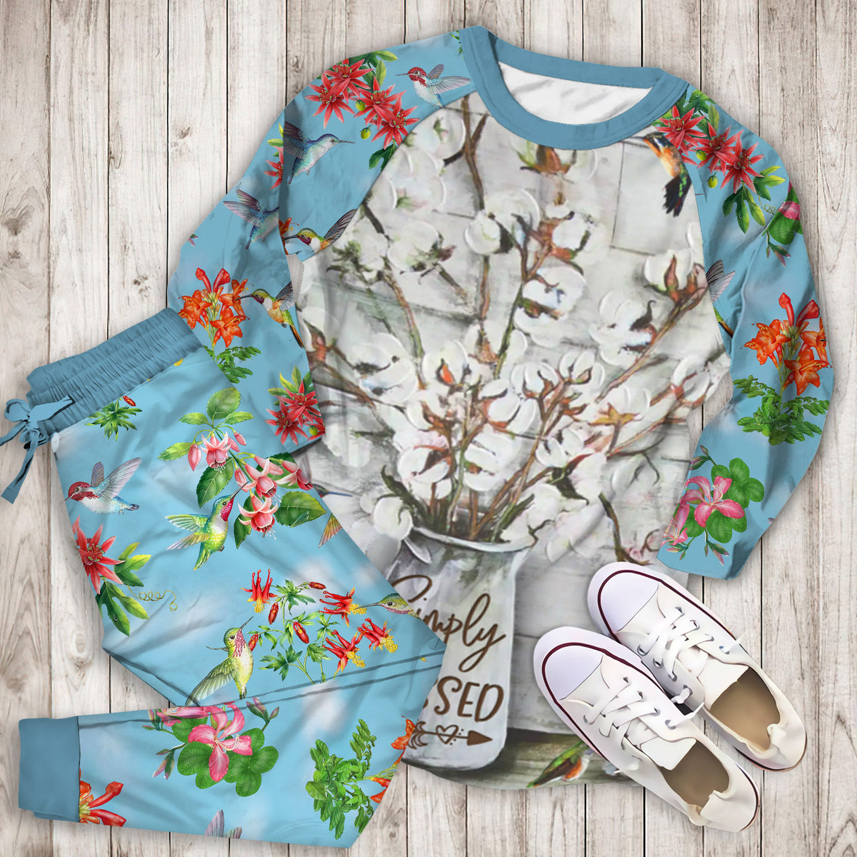 Humming Bird Pajama Set | Pajamas | Cotton Sleepwear Sets | Soft Long Sleeve Pjs | Raglan Shirt and Pants Set