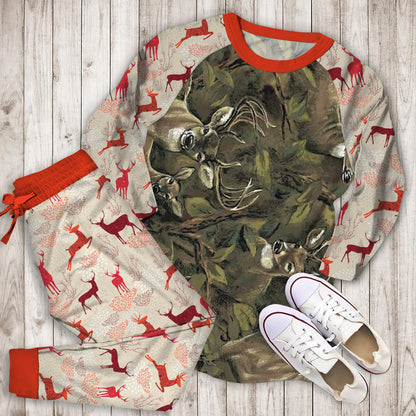 Deer Hunting Pajama Set | Pajamas | Cotton Sleepwear Sets | Soft Long Sleeve Pjs | Raglan Shirt and Pants Set