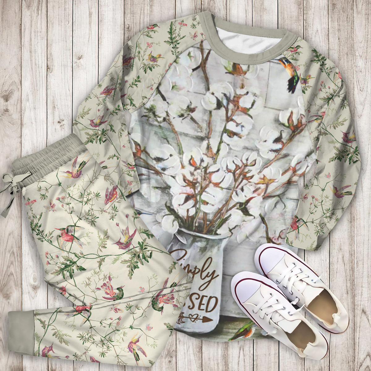 Humming Bird Pajama Set | Pajamas | Cotton Sleepwear Sets | Soft Long Sleeve Pjs | Raglan Shirt and Pants Set