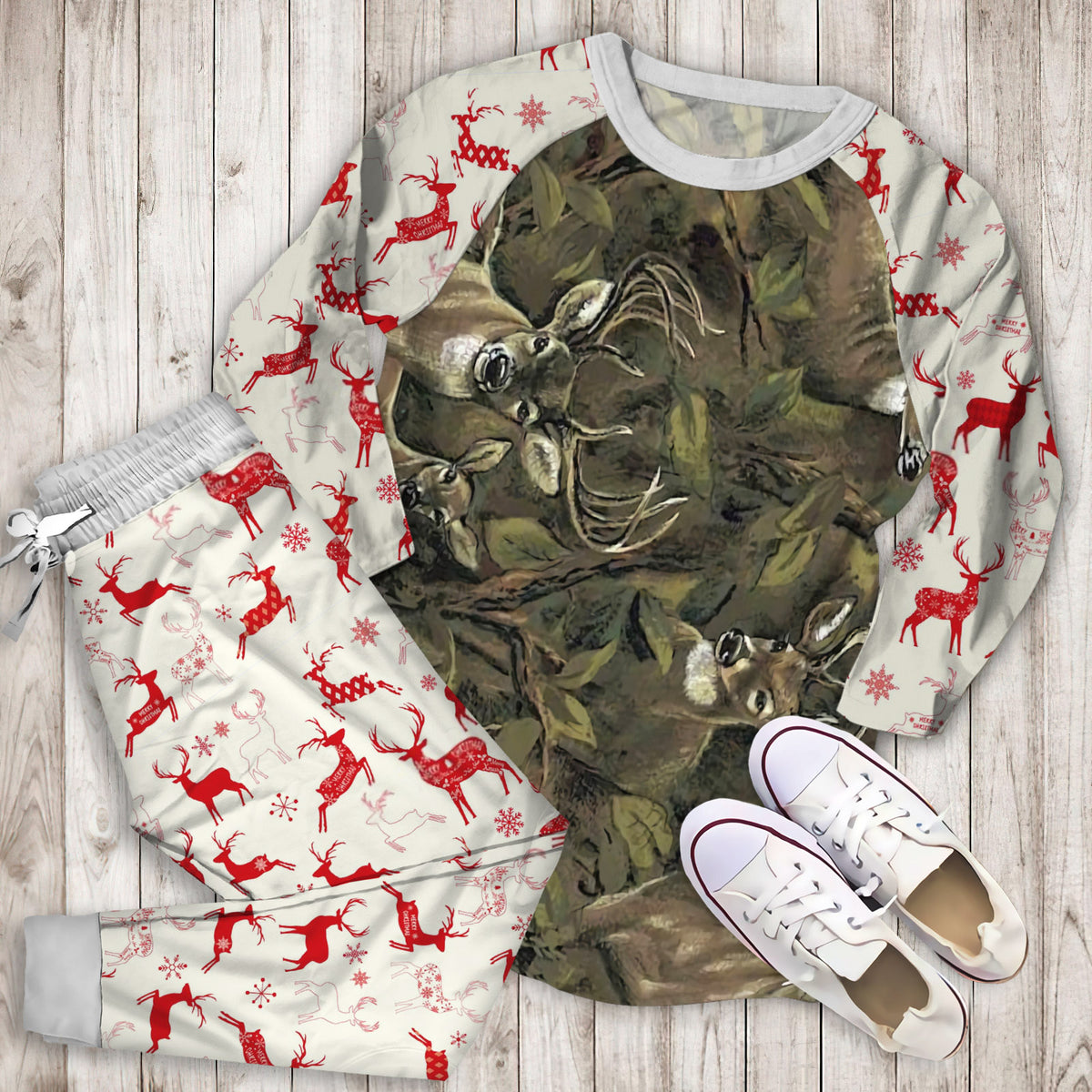 Deer Hunting Pajama Set | Pajamas | Cotton Sleepwear Sets | Soft Long Sleeve Pjs | Raglan Shirt and Pants Set