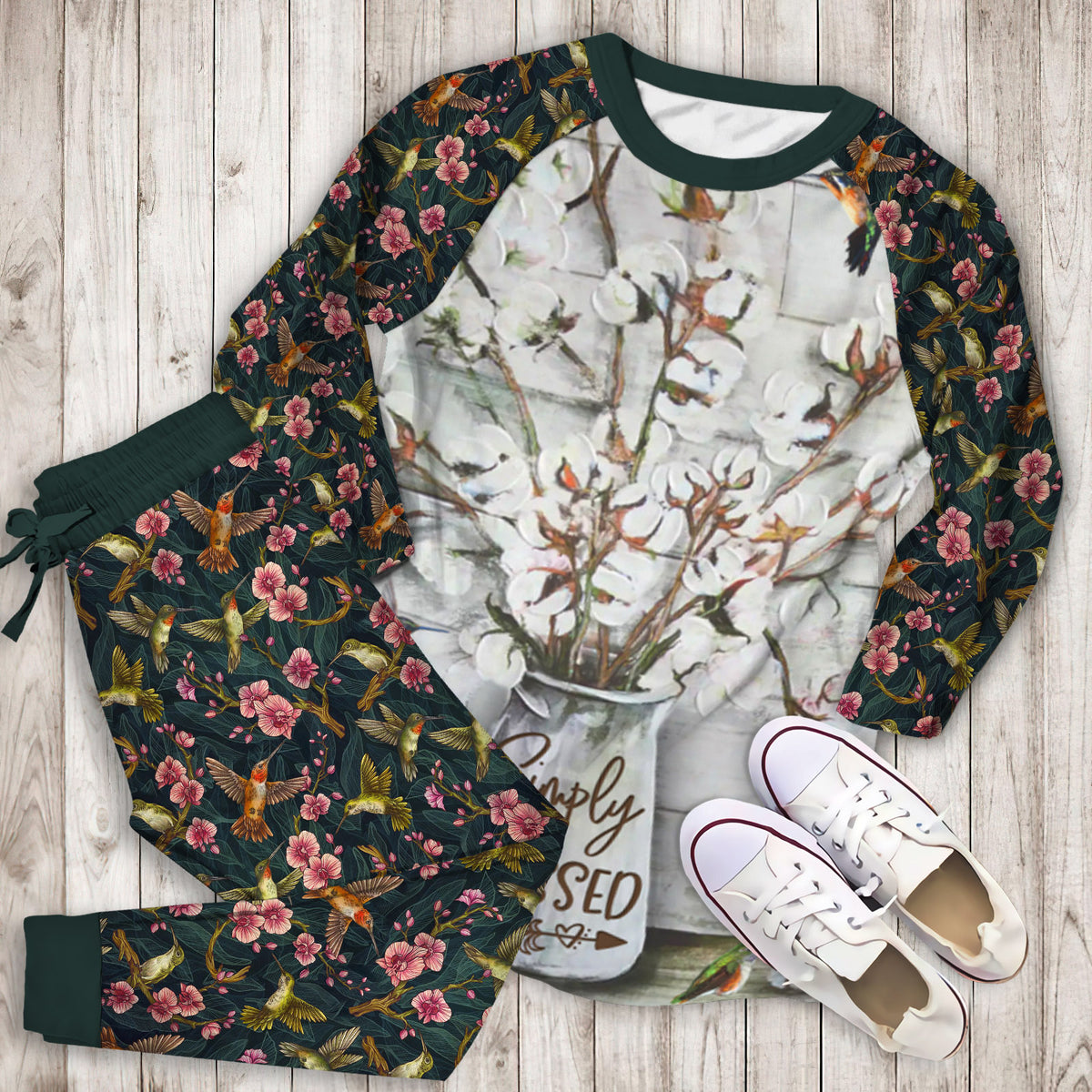 Humming Bird Pajama Set | Pajamas | Cotton Sleepwear Sets | Soft Long Sleeve Pjs | Raglan Shirt and Pants Set