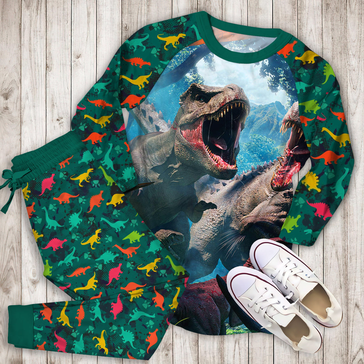 Dinosaur Pajama Set | Pajamas | Cotton Sleepwear Sets | Soft Long Sleeve Pjs | Raglan Shirt and Pants Set
