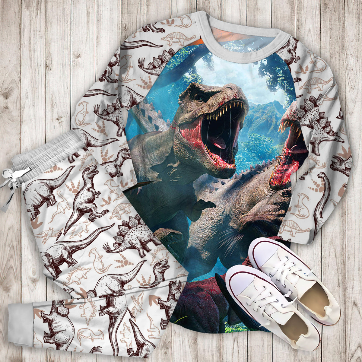 Dinosaur Pajama Set | Pajamas | Cotton Sleepwear Sets | Soft Long Sleeve Pjs | Raglan Shirt and Pants Set