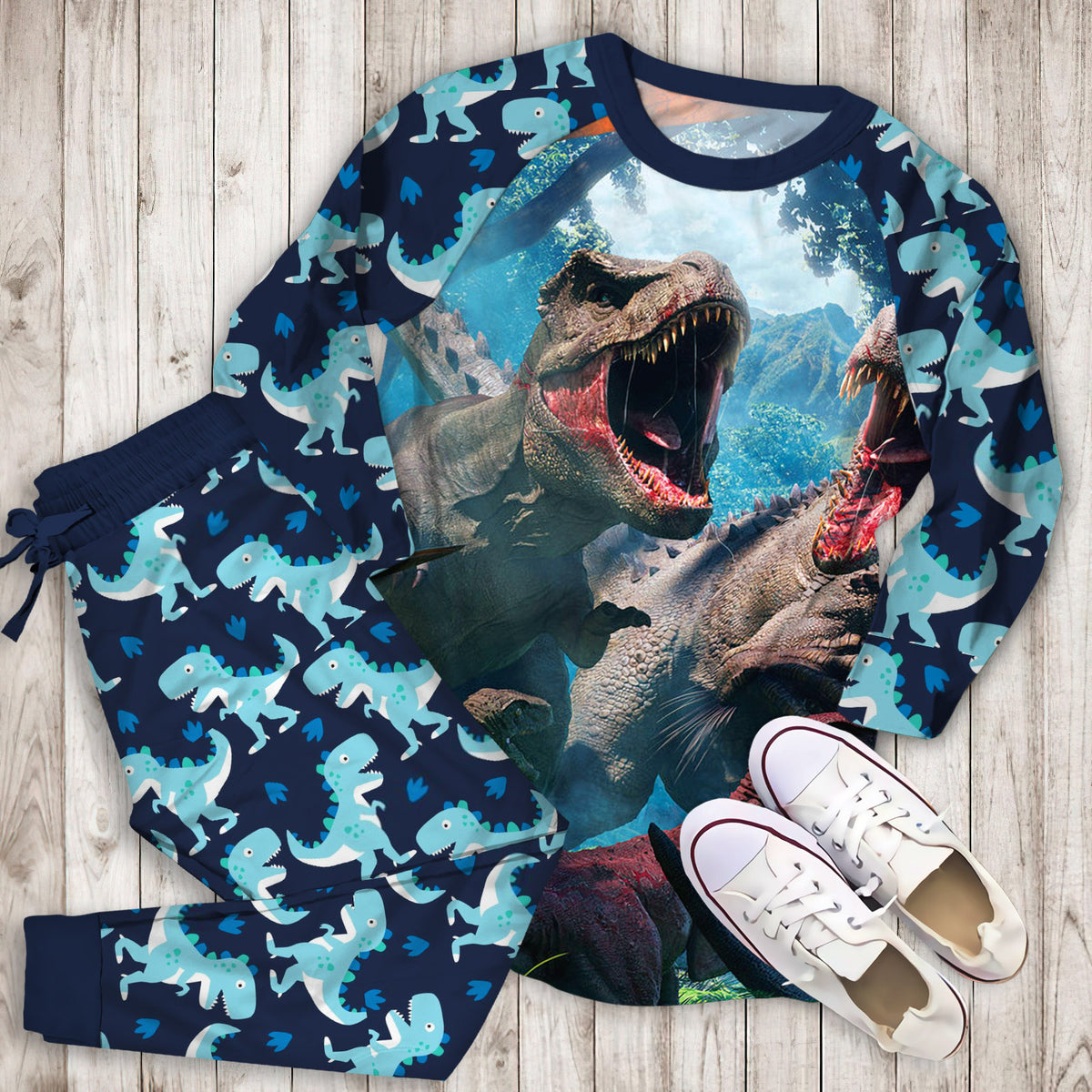 Dinosaur Pajama Set | Pajamas | Cotton Sleepwear Sets | Soft Long Sleeve Pjs | Raglan Shirt and Pants Set