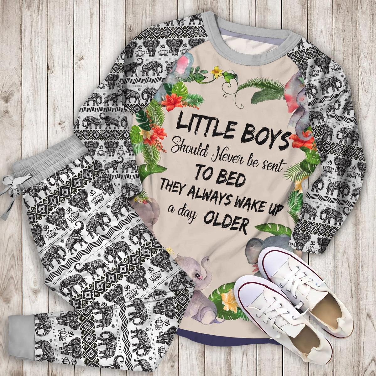 Elephant Pajama Set | Pajamas | Cotton Sleepwear Sets | Soft Long Sleeve Pjs | Raglan Shirt and Pants Set