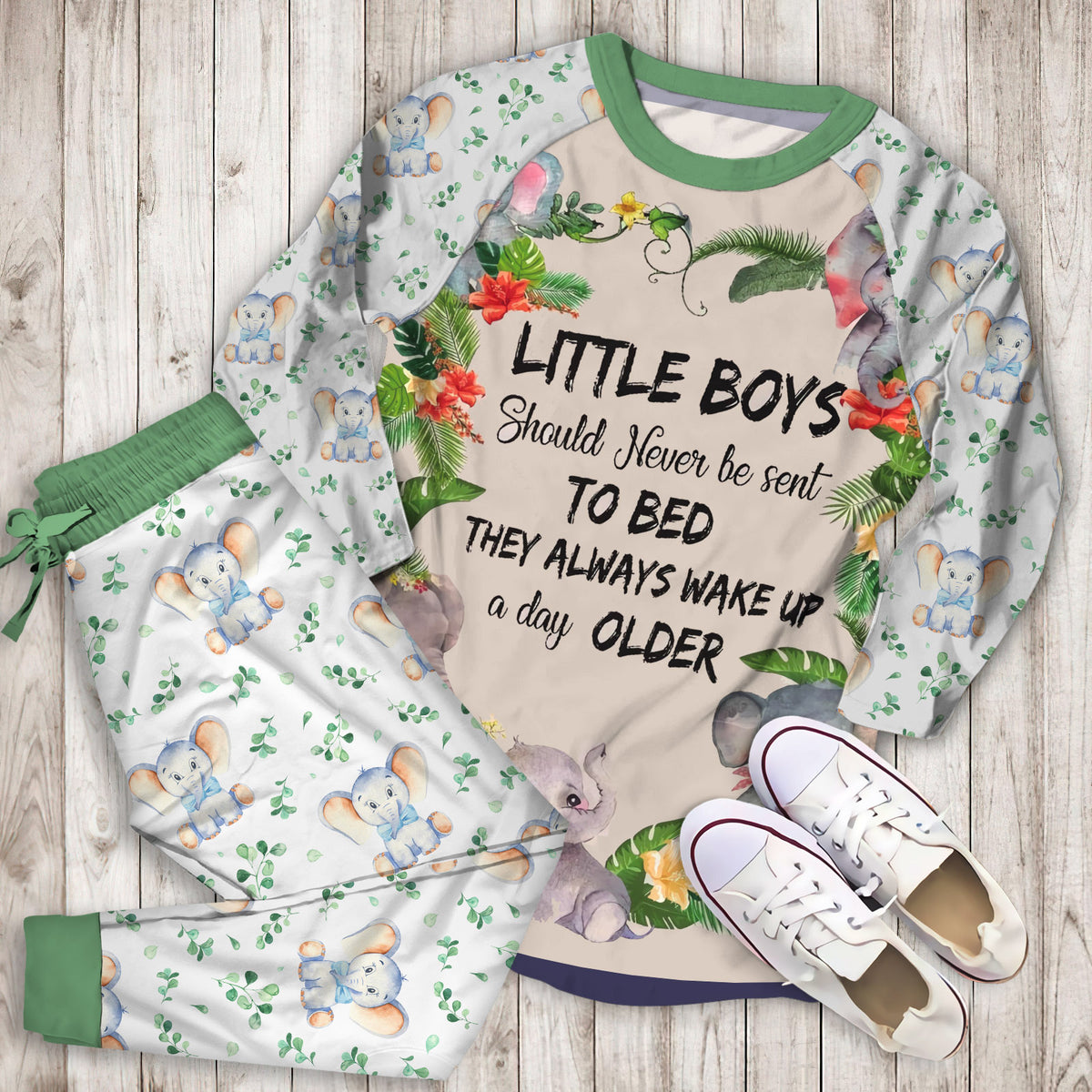 Elephant Pajama Set | Pajamas | Cotton Sleepwear Sets | Soft Long Sleeve Pjs | Raglan Shirt and Pants Set
