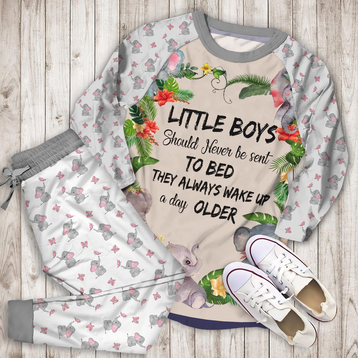 Elephant Pajama Set | Pajamas | Cotton Sleepwear Sets | Soft Long Sleeve Pjs | Raglan Shirt and Pants Set