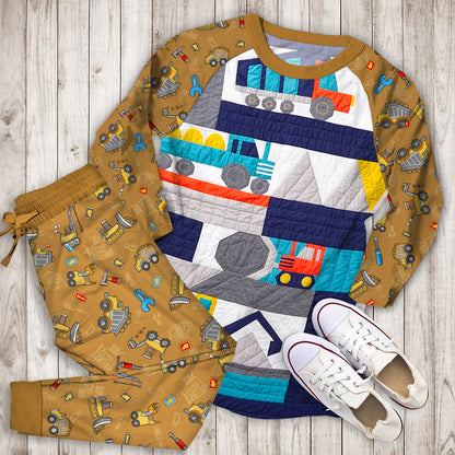 Organic Jax Construction Pajama Set | Pajamas | Cotton Sleepwear Sets | Soft Long Sleeve Pjs | Raglan Shirt and Pants Set