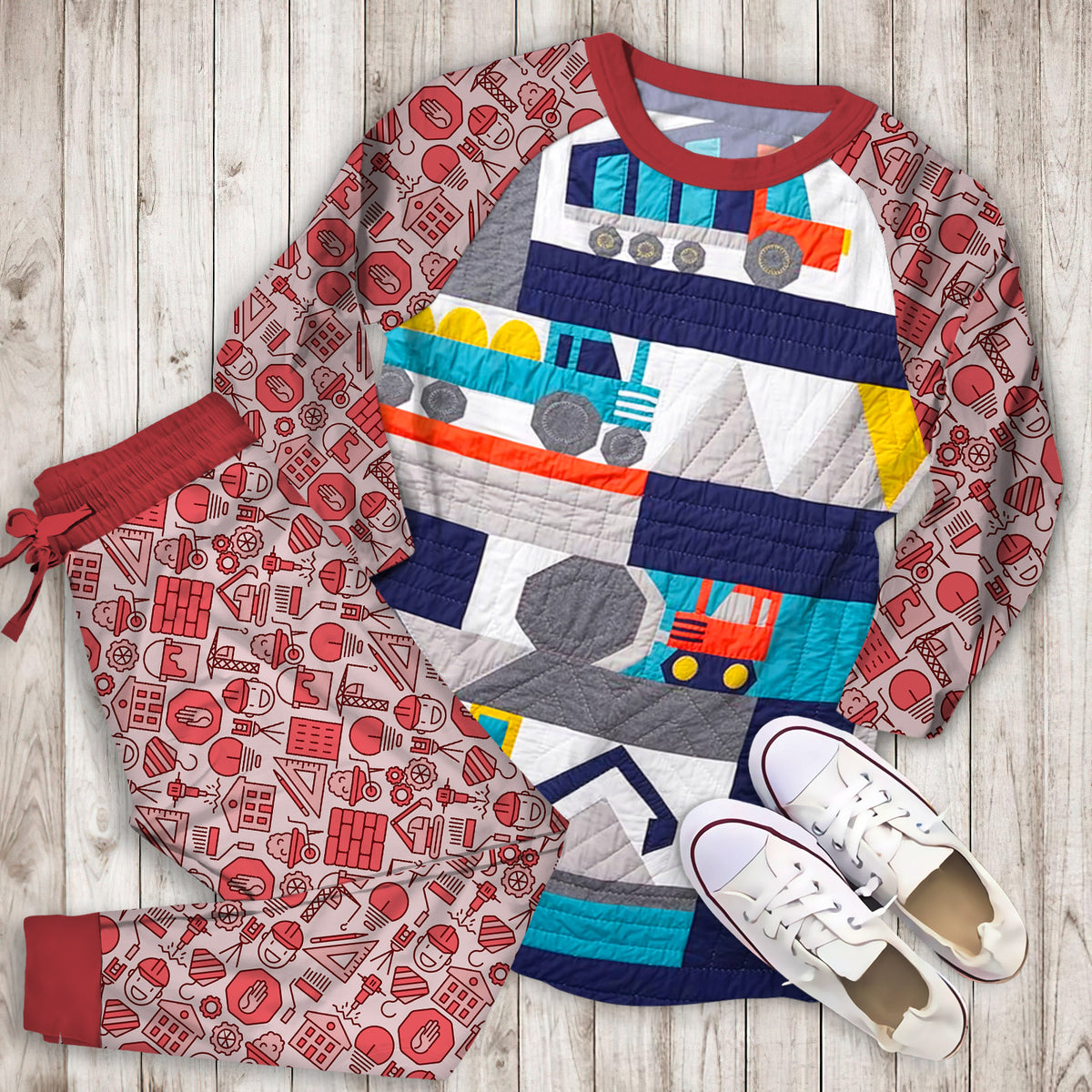 Organic Jax Construction Pajama Set | Pajamas | Cotton Sleepwear Sets | Soft Long Sleeve Pjs | Raglan Shirt and Pants Set