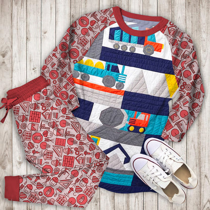 Organic Jax Construction Pajama Set | Pajamas | Cotton Sleepwear Sets | Soft Long Sleeve Pjs | Raglan Shirt and Pants Set