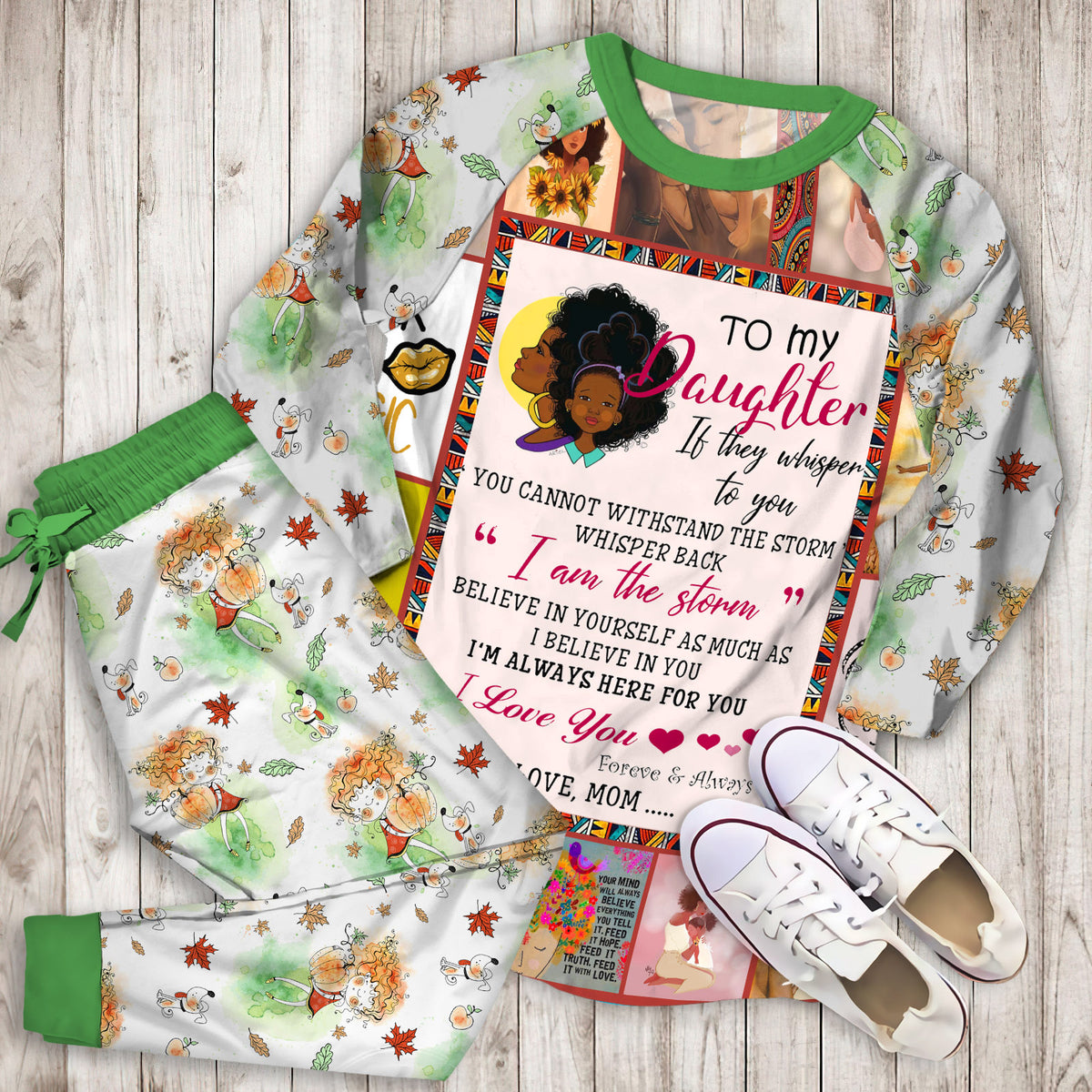 To My Daughter Black Girl Magic Pajama Set |Sleepwear Pjs Sets | Raglan Shirt Pants Set