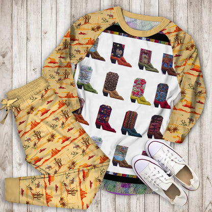 Cowboy Boots Pajama Set |Sleepwear Pjs Sets | Raglan Shirt Pants Set