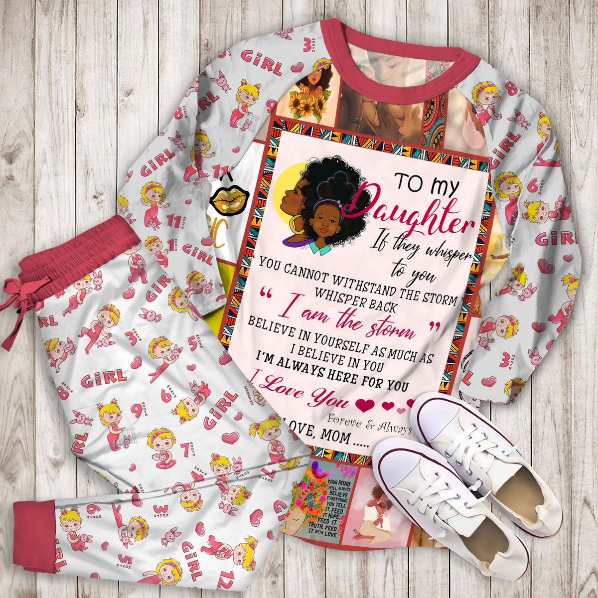 To My Daughter Black Girl Magic Pajama Set |Sleepwear Pjs Sets | Raglan Shirt Pants Set
