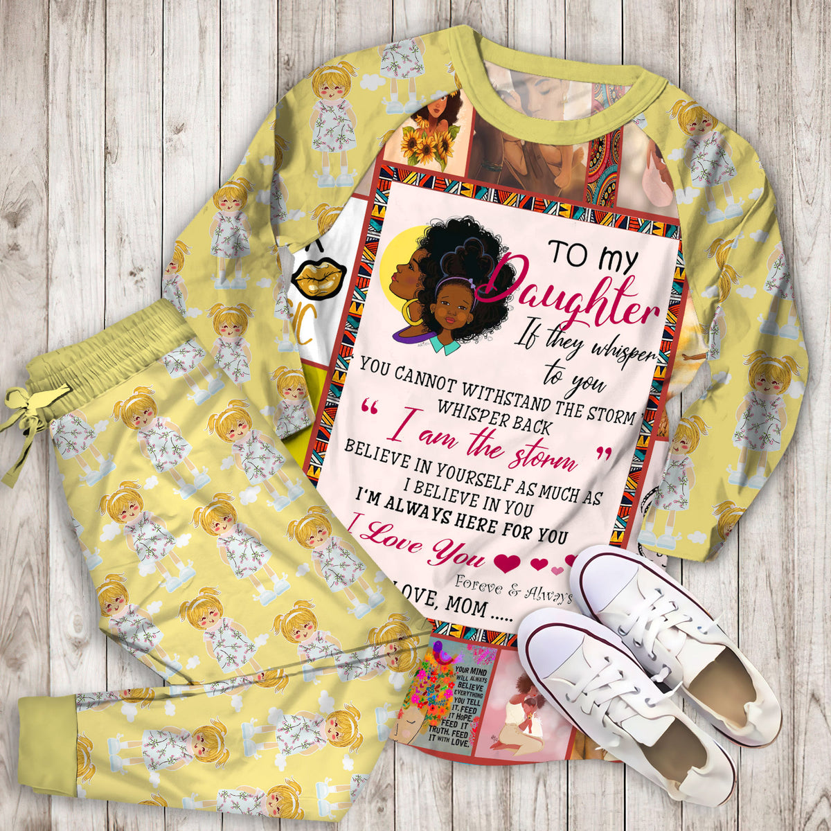 To My Daughter Black Girl Magic Pajama Set |Sleepwear Pjs Sets | Raglan Shirt Pants Set