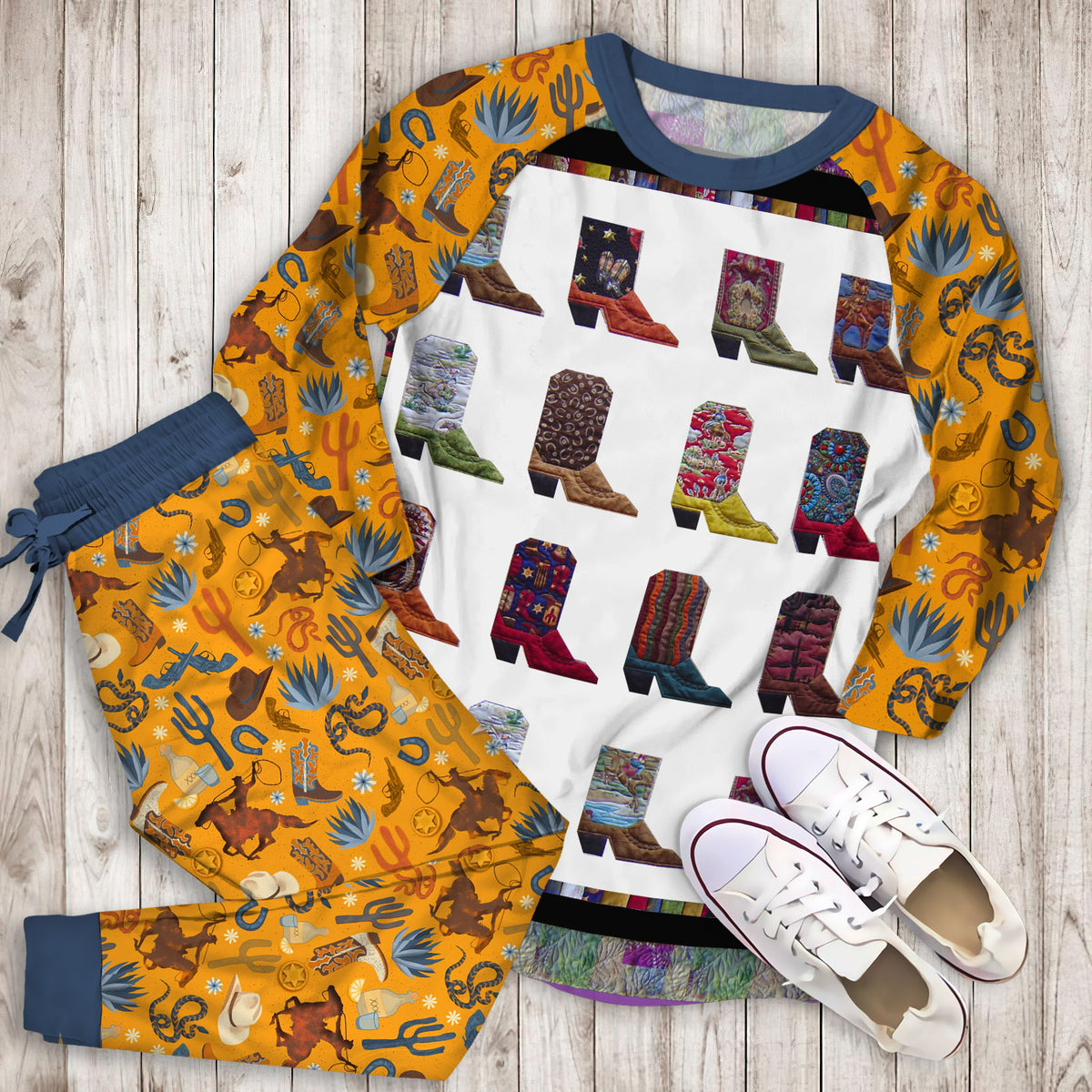 Cowboy Boots Pajama Set |Sleepwear Pjs Sets | Raglan Shirt Pants Set