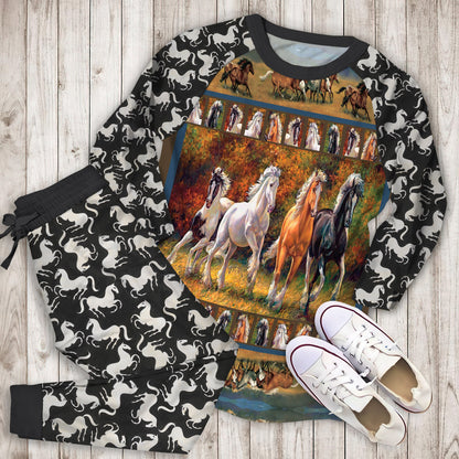 Horse Pajama Set | Pajamas | Cotton Sleepwear Sets | Soft Long Sleeve Pjs | Raglan Shirt and Pants Set