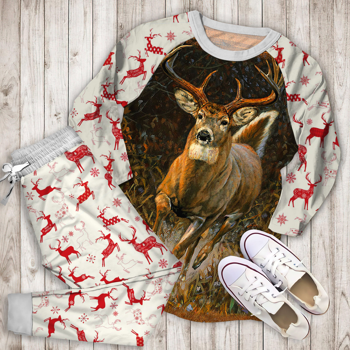 Deer Pajama Set | Pajamas | Cotton Sleepwear Sets | Soft Long Sleeve Pjs | Raglan Shirt and Pants Set