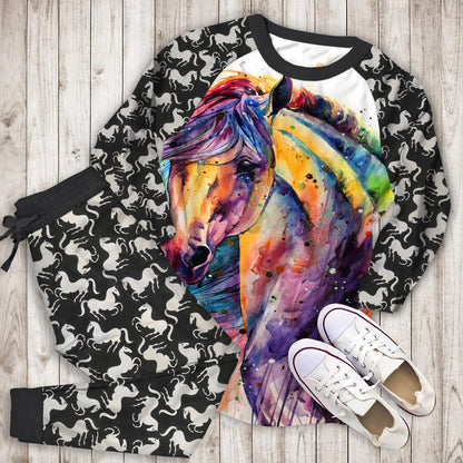 Horse Pajama Set | Pajamas | Cotton Sleepwear Sets | Soft Long Sleeve Pjs | Raglan Shirt and Pants Set
