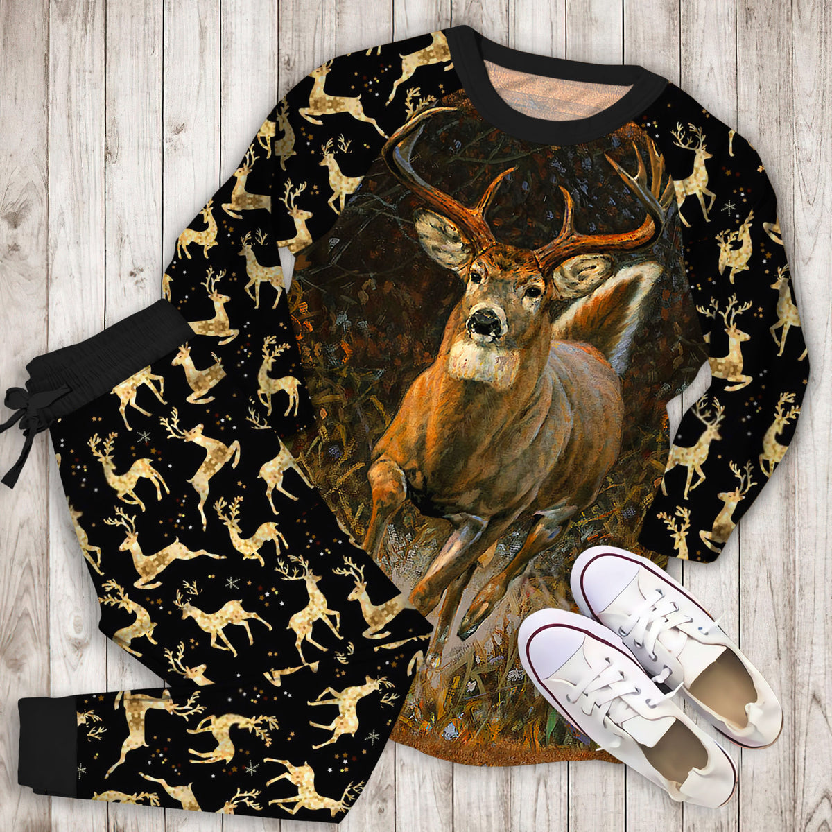 Deer Pajama Set | Pajamas | Cotton Sleepwear Sets | Soft Long Sleeve Pjs | Raglan Shirt and Pants Set