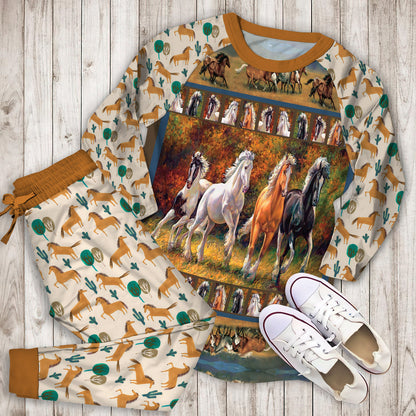 Horse Pajama Set | Pajamas | Cotton Sleepwear Sets | Soft Long Sleeve Pjs | Raglan Shirt and Pants Set