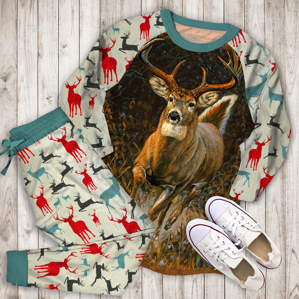 Deer Pajama Set | Pajamas | Cotton Sleepwear Sets | Soft Long Sleeve Pjs | Raglan Shirt and Pants Set