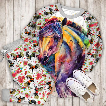 Horse Pajama Set | Pajamas | Cotton Sleepwear Sets | Soft Long Sleeve Pjs | Raglan Shirt and Pants Set