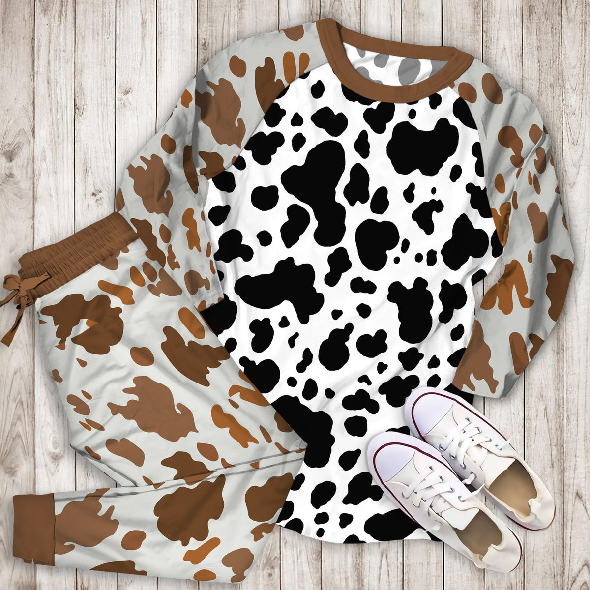 Cow Pajama Set | Pajamas | Cotton Sleepwear Sets | Soft Long Sleeve Pjs | Raglan Shirt and Pants Set