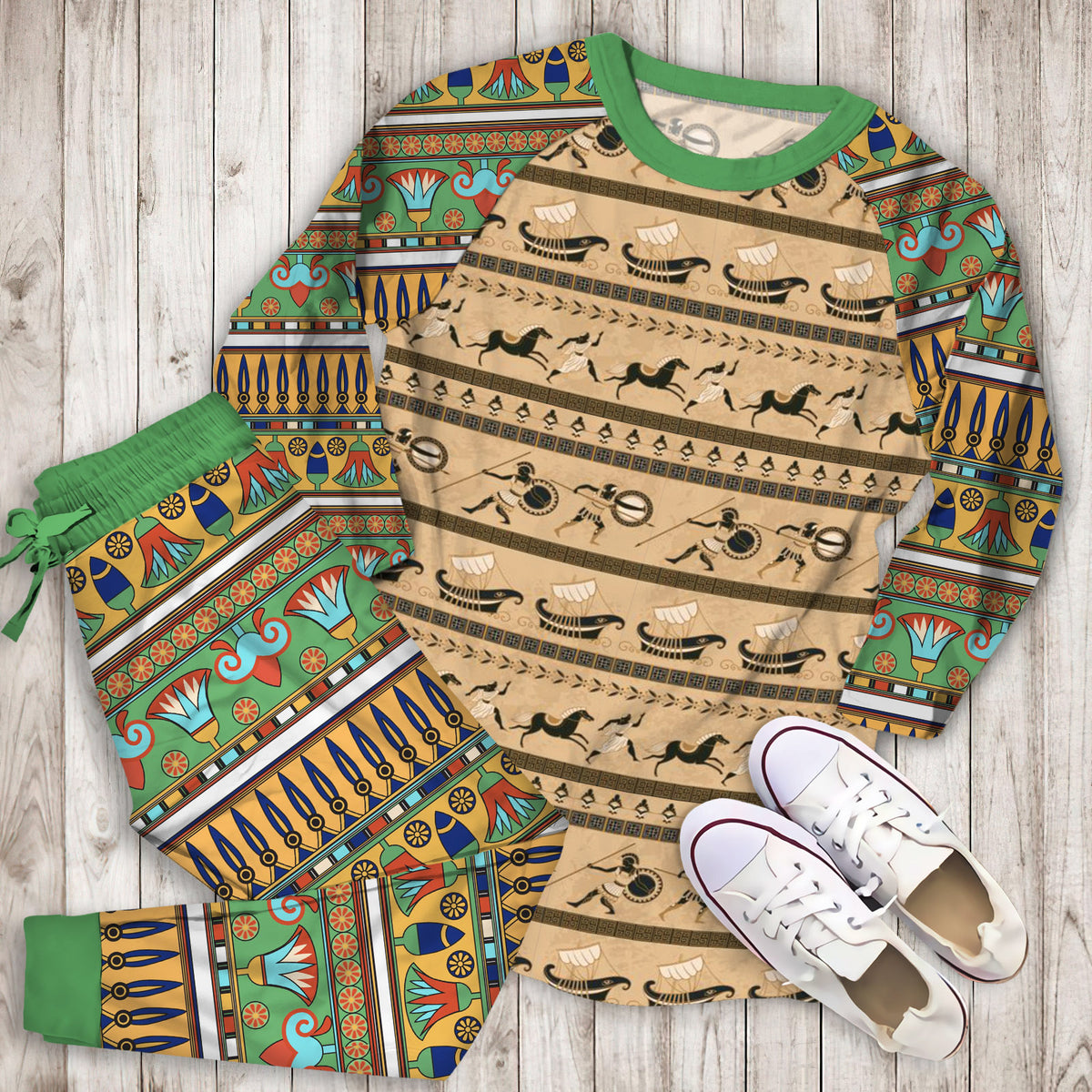 Ancient Greek Pajama Set |Sleepwear Pjs Sets | Raglan Shirt Pants Set