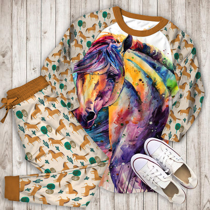 Horse Pajama Set | Pajamas | Cotton Sleepwear Sets | Soft Long Sleeve Pjs | Raglan Shirt and Pants Set